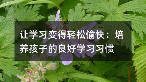 讓學習變得輕松愉快:培養孩子的良好學習習慣
