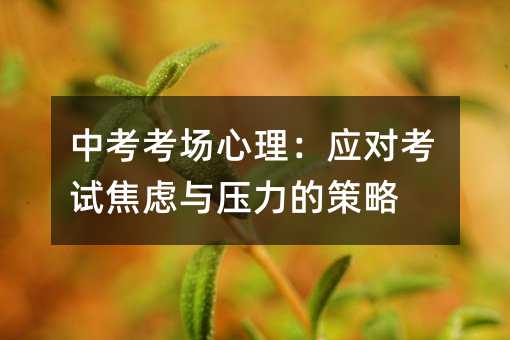 中考考場(chǎng)心理:應(yīng)對(duì)考試焦慮與壓力的策略